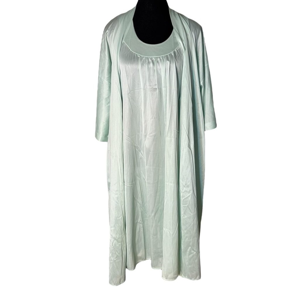 PERRI-ANN Vintage 2pc Set Night Gown Dress Robe Nightie 50’s Mint Green Medium